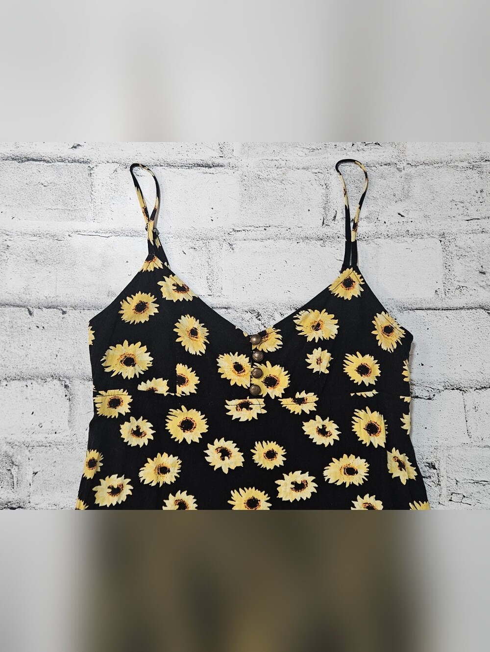 Urban Outfitters Sunflower Print Mini Dress XS Black Floral Slip - Picture 5 of 12